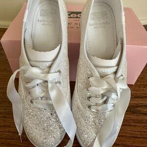 NEW Women Keds x Kate‎ Spade White Glitter Sneaker - Size 6